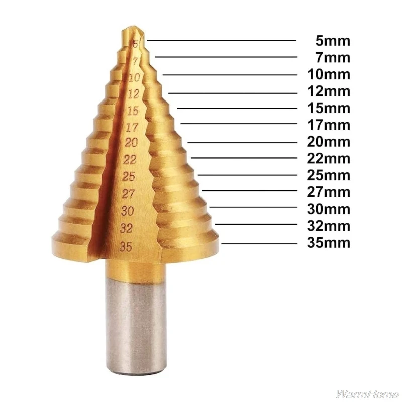 

5-35mm Metric HSS Titanium Coated Step Drill Bit for Wood Metal Core Hole Drilling Tool Round Shank J27 21 Dropshipping