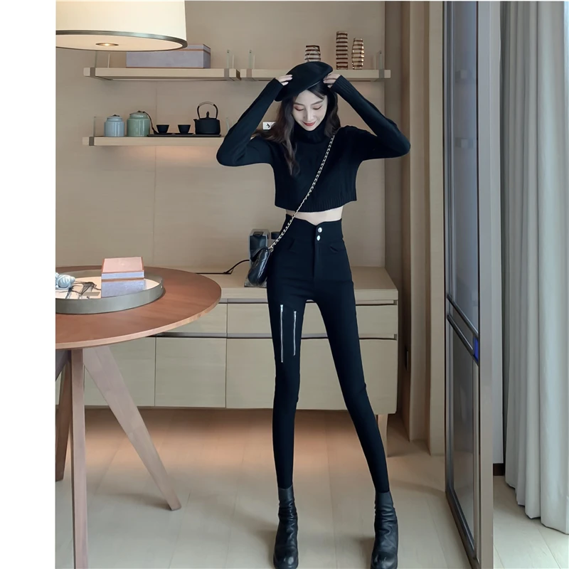 

2020 sexy solid color pencil pants full length versatile high waist stretch trousers women casual black plus size women's pants
