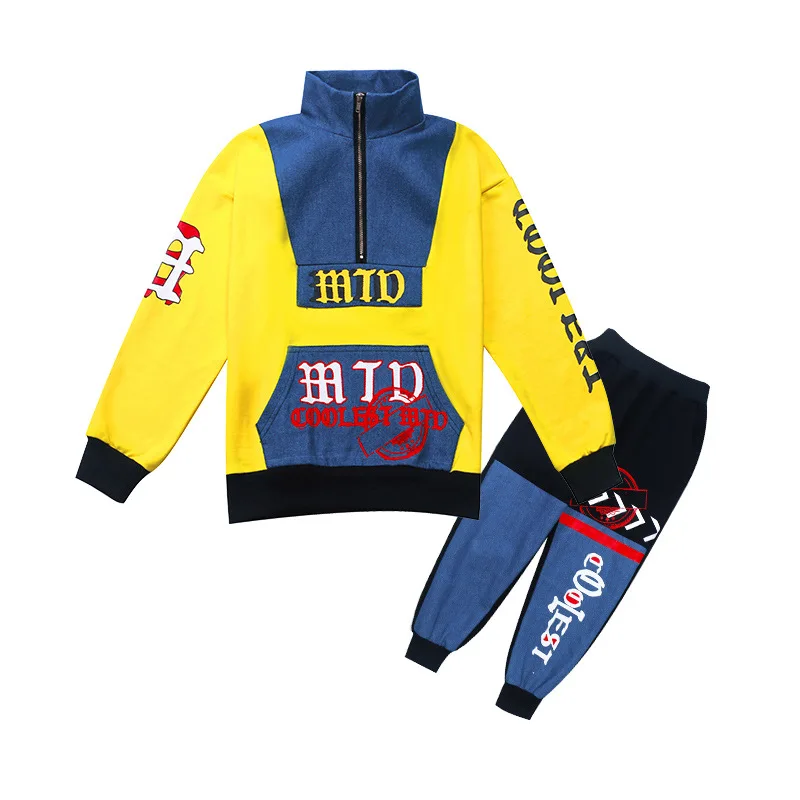 New Model 2019 Boy Suit High collar cowboy Splicing Sportswear 2 sets spring and autumn clothes clothing Children's we | Детская