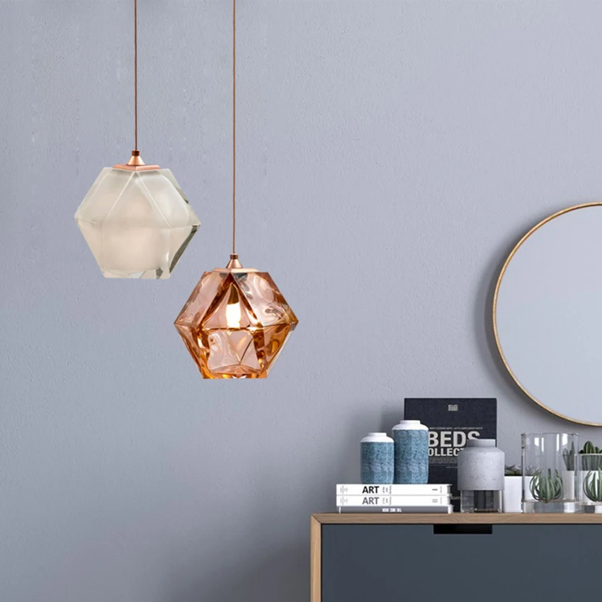 

Modern LED Glass Many Sides Pendant Lights Lighting Nordic Retro Industry Indoor Decor Cafe Hanging Lamp Bedroom Light Fixtures