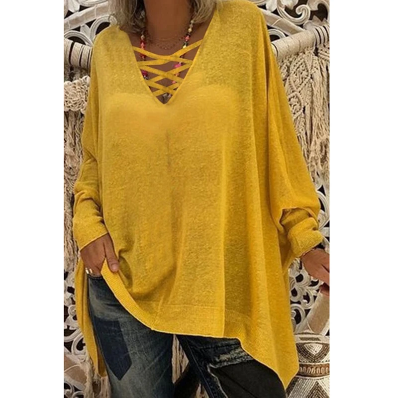 

Spring Autumn Women Sexy V-Neck T Shirts Long Sleeve Loose Pullover T-Shirt Sexy Basic Casual Female Solid Color Tee Shirt Tops