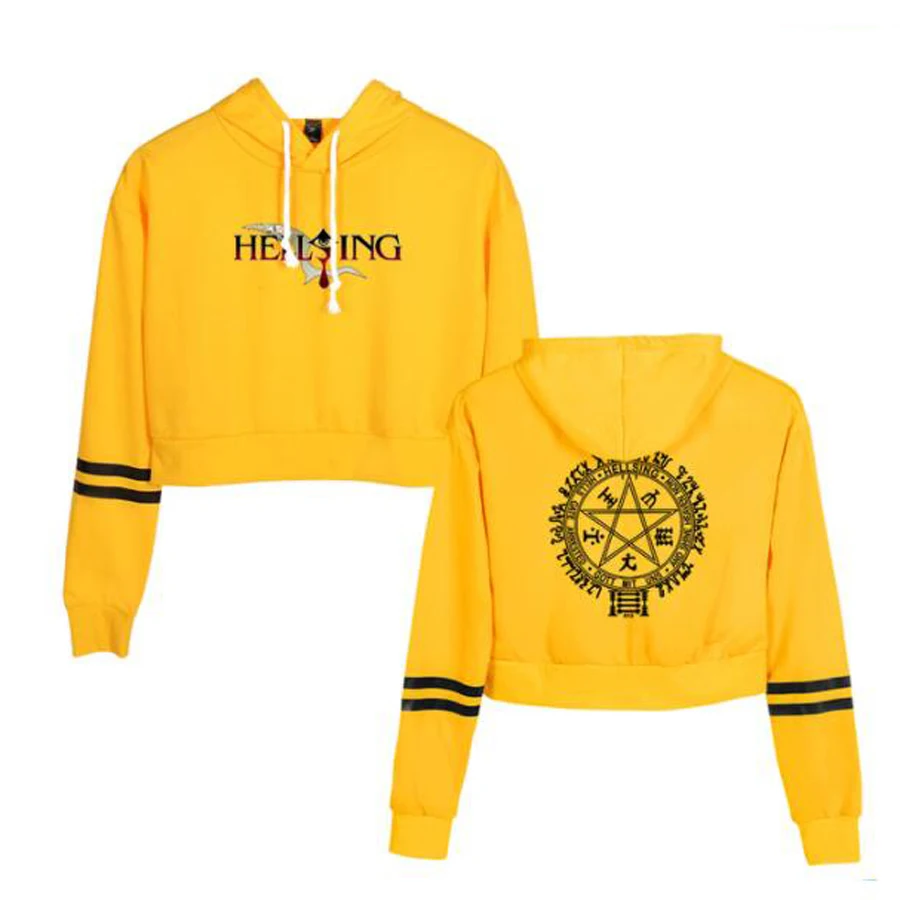 

Anime Hellsing Alucard Crop Top Hoodie for Girls Harajuku Cropped Sweatshirt Streetwear Hip Hop Long Sleeve Hooded Pullover Tops