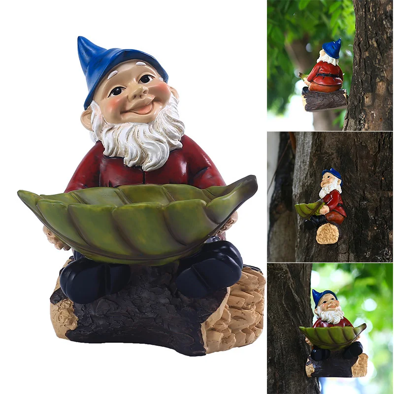 

Newly Outdoor Mounted Birds Feeder Creative Gnome Statue Hand Painted Resin Crafts For Garden Courtyard Lawn Decoration