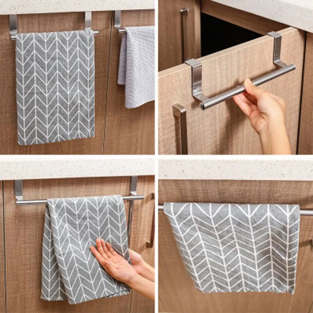 

Kitchen Stainless Steel Towel Hanger Rack Bar Kitchen Cabinet Cling Film Rag Hanging Holder Organizer Roll Paper Holder Shelf