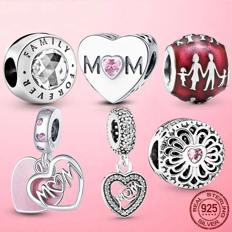 

Mom Gift Pendant Silver 925 Sterling Silver CZ Love Mum in Heart Shape Charms fit Beads Pandora Bracelet Necklace Silver Jewelry