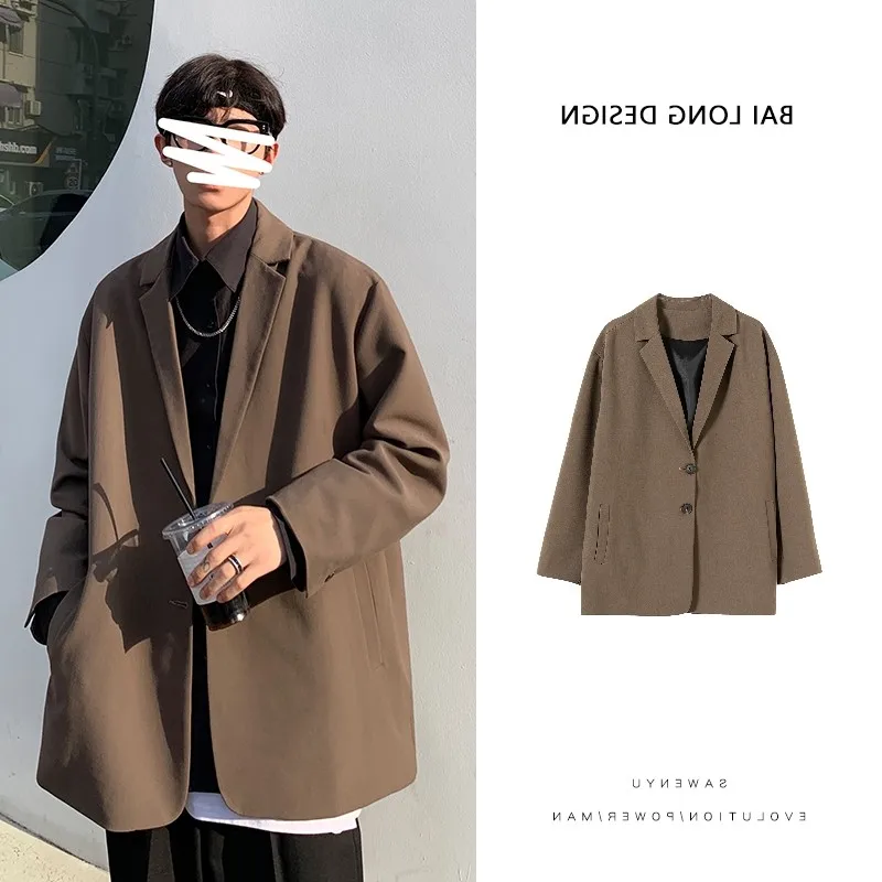 

2021 Men's Casual High Quality Black Suit Jackets Fashion Loose Blazers Lapel Collar Brown Outerwear Western-style Clothes M-XL