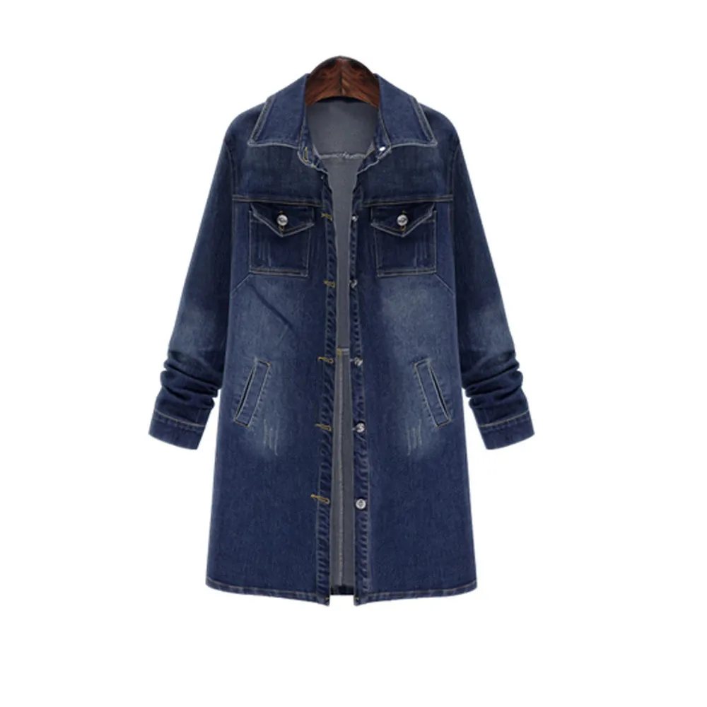 Женская джинсовая куртка Повседневная с длинным рукавом модная большого размера