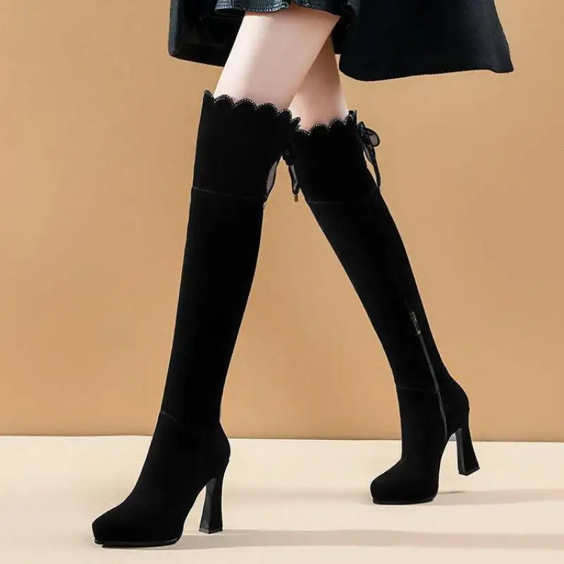 

Autumn And Winter Sexy Over-the-knee Boots Stretch Thigh High Boots High-heeled Black Plus Velvet High-heeled Women's Shoes