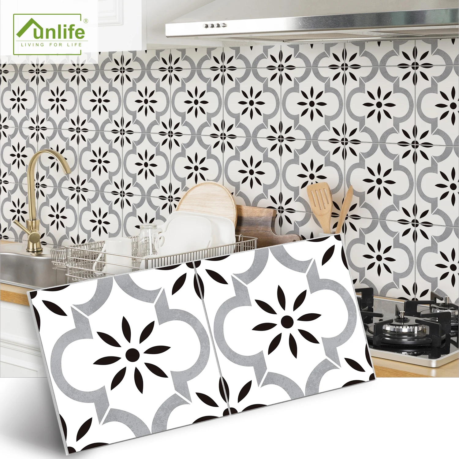 

Funlife® 30x15cm Lisbon Floral Thick Tile Stickers Wall Stickers Removable Waterproof Oil Proof Kitchen Backsplash Fireplace