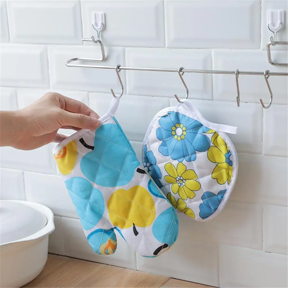 

Набор жаропрочных варежек и держателей для кастрюль, хлопковая подкладка, перчатки для духовки, выпечки, гриля, 2 шт.