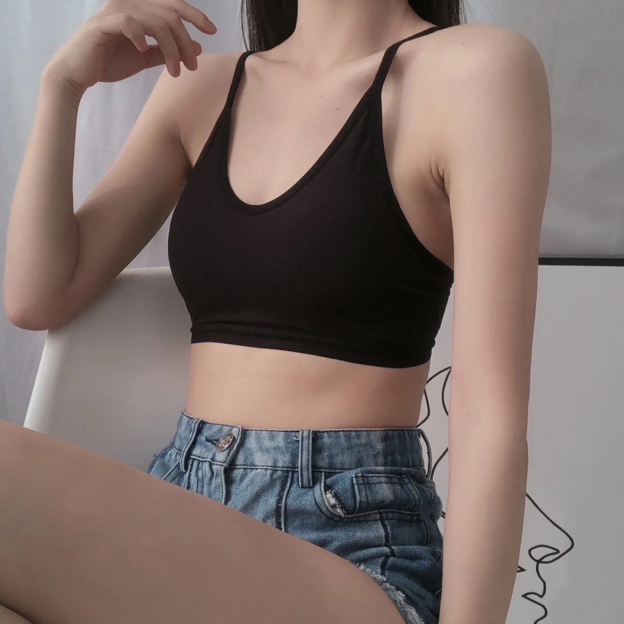 

Price Simple and Comfortable Rib Vest No Ring Gathering Bra Breathable Girl Sports Underwear