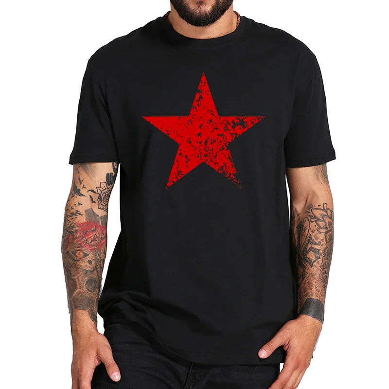 

EU Size T Shirt Red Communist Star TShirts Fashion Casual Breathable Fitness Crew Neck Homme Tops