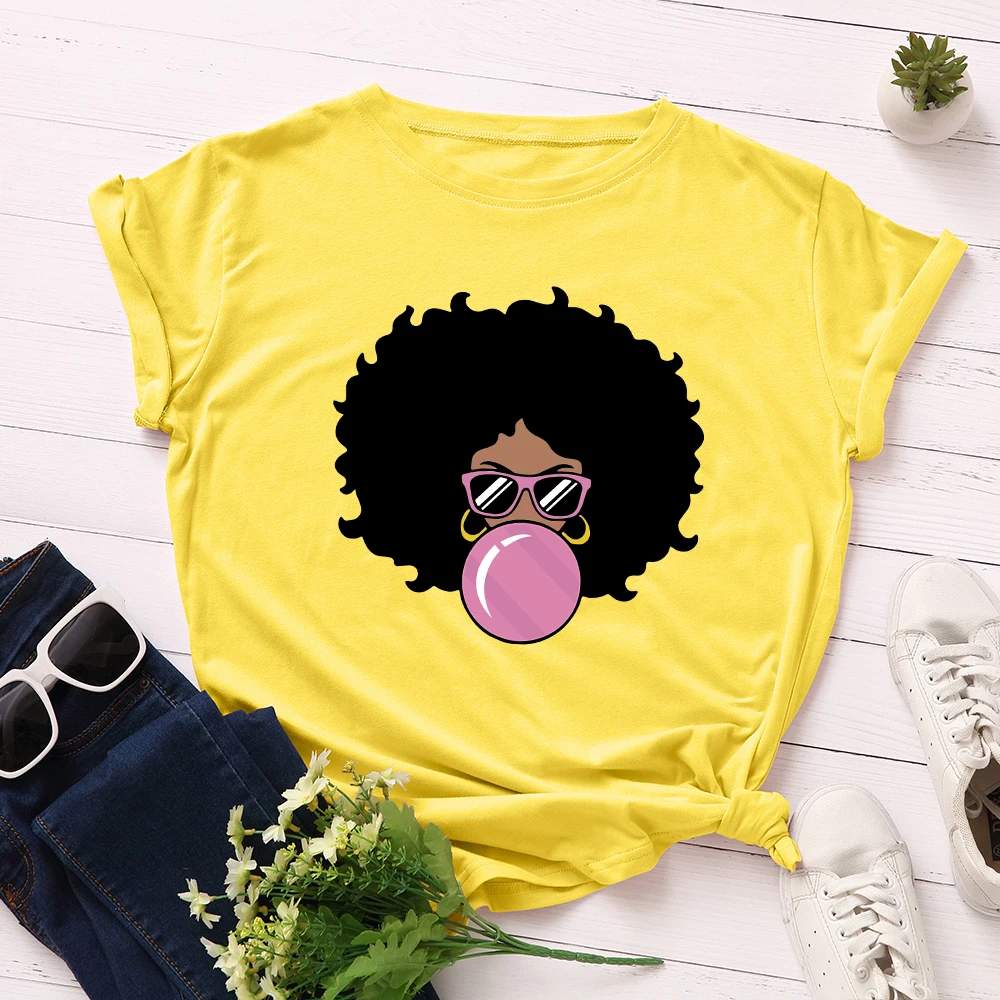 

Graphic T Shirts for Women Cotton Short Sleeve Tee Female Shirt Tops Summer Casual Print Clothes Gifts Cool Girl Blowing Bubbles