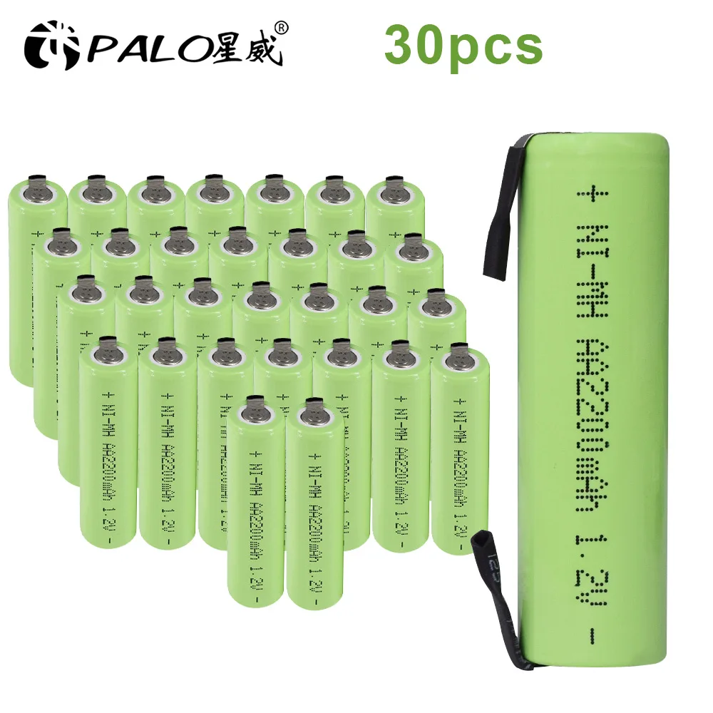 PALO 1,2 V AA Аккумуляторная батарея 2200mah 2A Ni-MH nimh сотовый пакет с вкладками шпильки для Philips Электробритва Braun зубные щетки