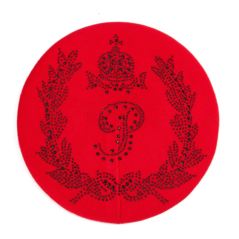 234B4 Red Ladybro, двухслойная, стразы, шерстяная шапка, женская, осень, зима, шапка, теплый берет, женская вязаная шапка, кепка boina, женский берет, шапка - Цвет: 234B4 Red