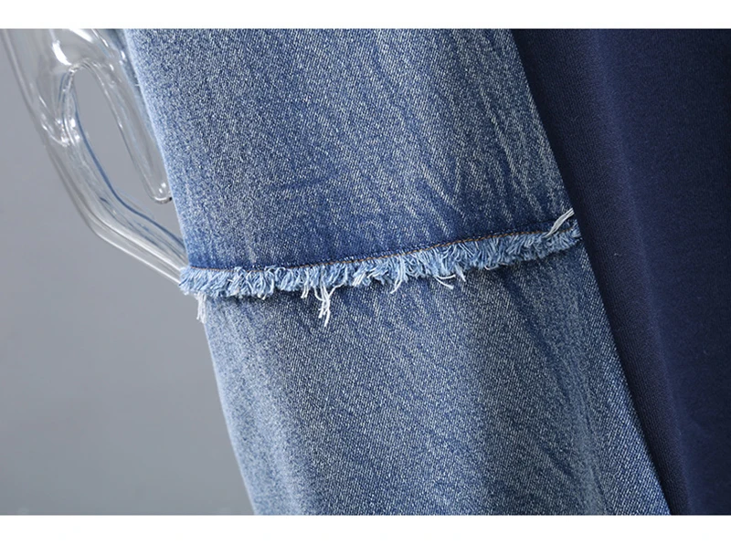 

[EAM] Women Blue Denim Big Size Contrast Color Dress New Round Neck Long Sleeve Loose Fit Fashion Spring Autumn 2021 1DD4747