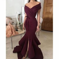 burgundy elegant mermaid evening dresses long 2021 party night off shoulder split robe de soiree prom gowns women formal dress