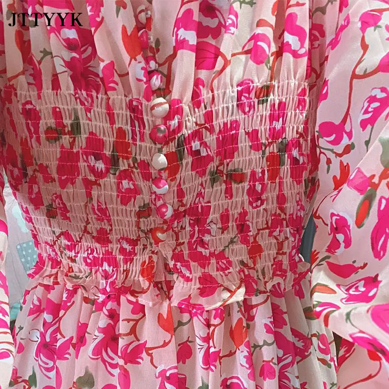 

V-neck Floral Dresses Summer Woman 2021 Long Sleeve Chiffon Dress Long Casual Maxi Boho Dress Ladies Elegant Sundress vestidos