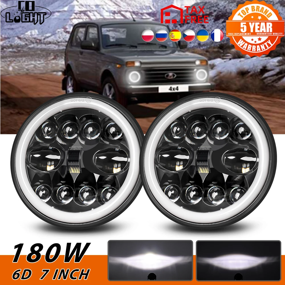 

CO LIGHT 7inch LED Round Headlight 180W DRL Hi Lo Beam Headlamp E9 Turn Signal Fit Lada Niva 4X4 Offroad Car Accessories 12V 24V