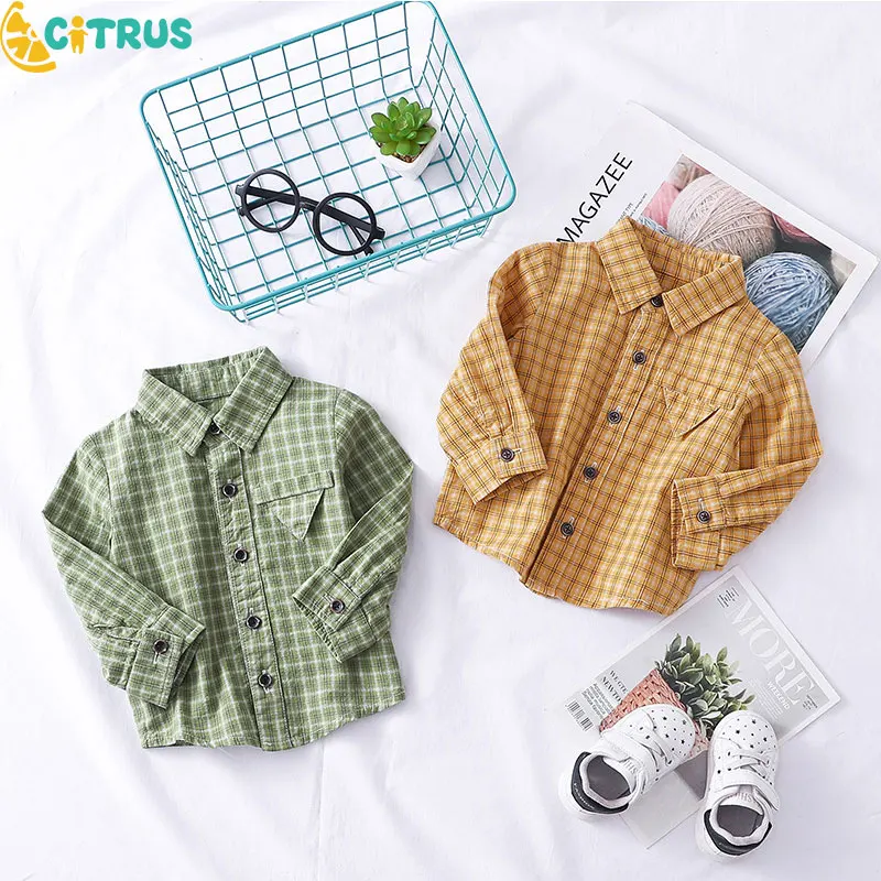 

CITRUS New Boy Kids Shirt Clothes Spring Autumn Cotton Long Sleeve Plaid Shirts Baby Girls Costume Casual Shirt Tops