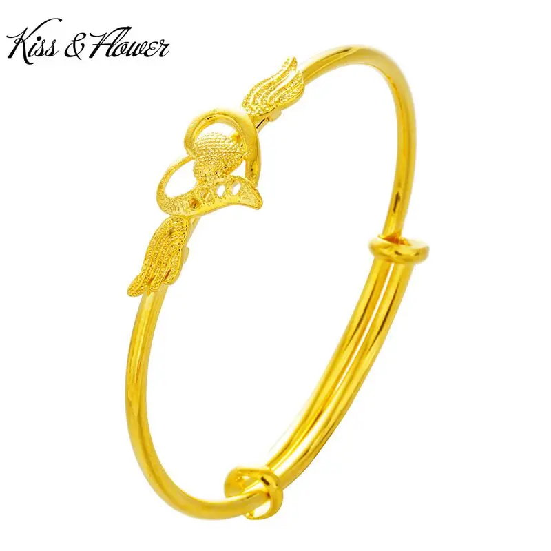

KISS&FLOWER BR209 Fine Jewelry Wholesale Fashion Woman Girl Bride Birthday Wedding Gift Heart Wing 24KT Gold Bracelet Bangle