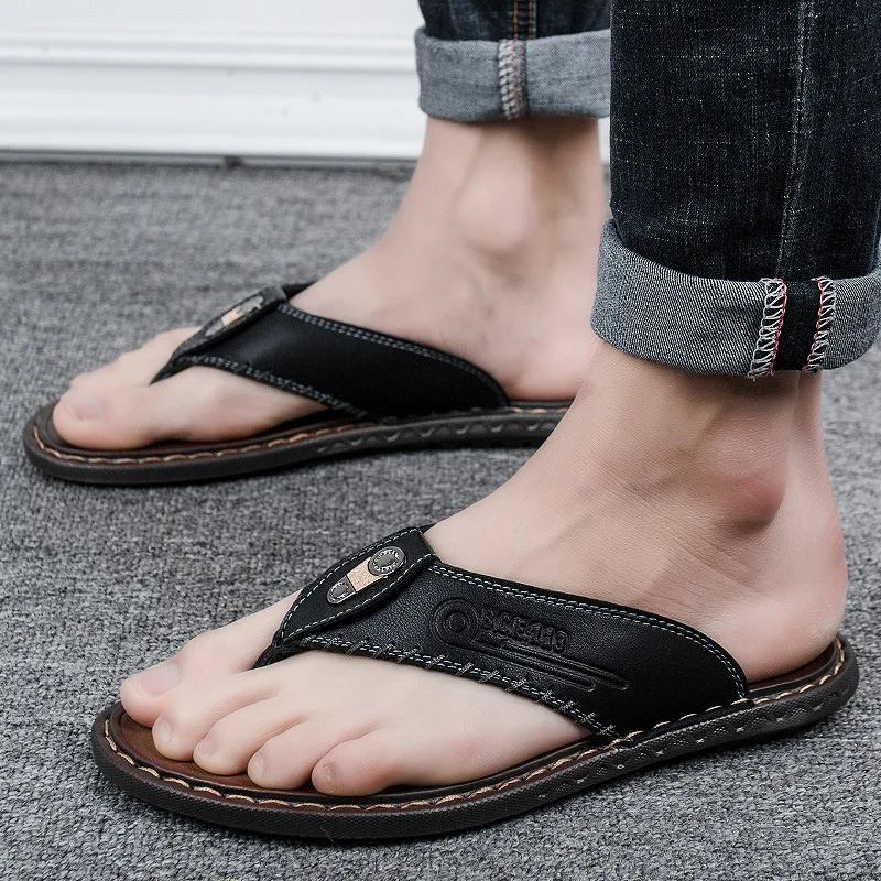 Летние мужские вьетнамки из натуральной воловьей кожи Цвет черный коричневый