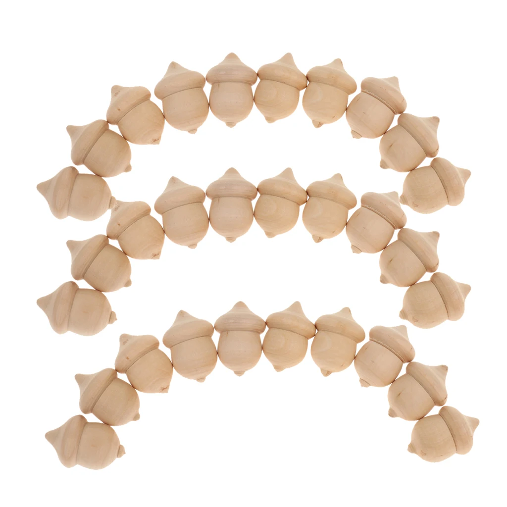 

Pack of 30pcs DIY Wooden Acorns Unfinished Craft Christmas Party Decoration