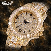 missfox arabic numerals mens watch top brand luxury 18k gold watch men big diamond classic male iced out watch hot dropshipping