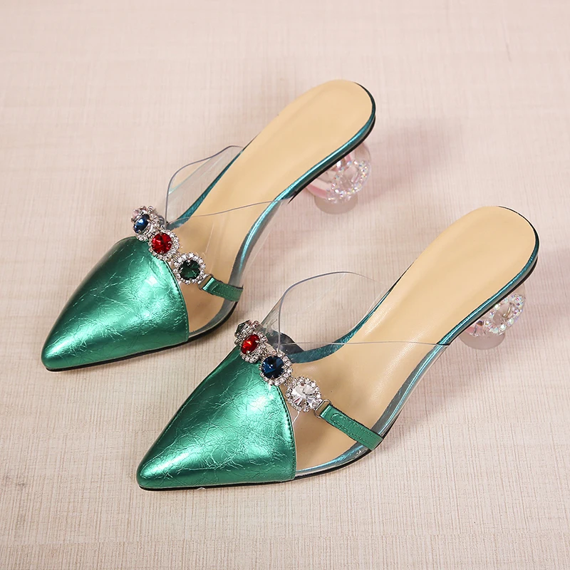 Женские модные летние сандалии с кристаллами Прозрачные туфли на каблуке