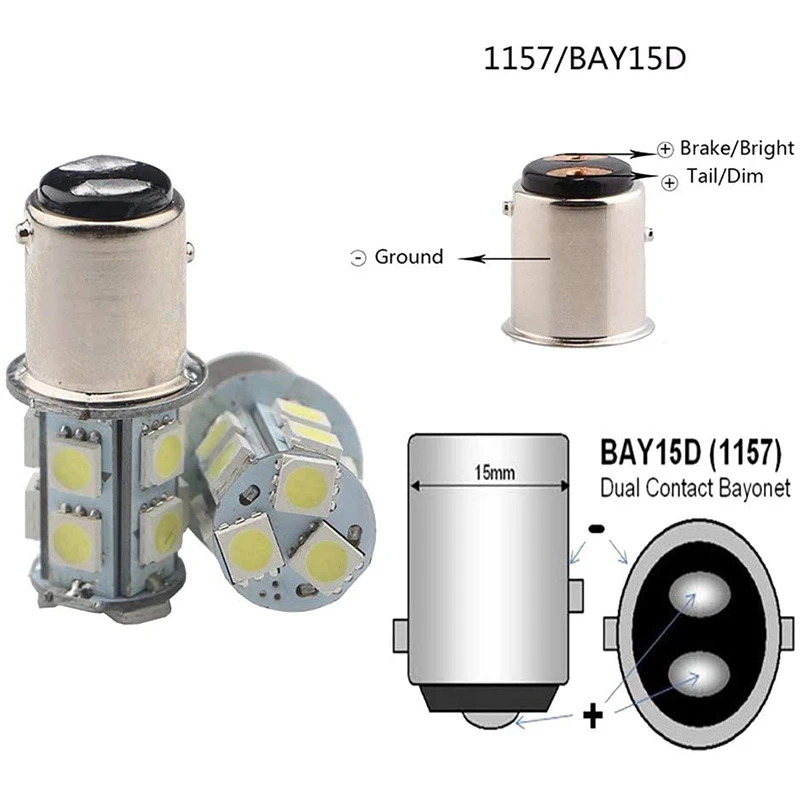 2 шт. BAY15D P21/5 Вт 1157 13 5050 SMD белый поворотного тормоза светодиодный светильник