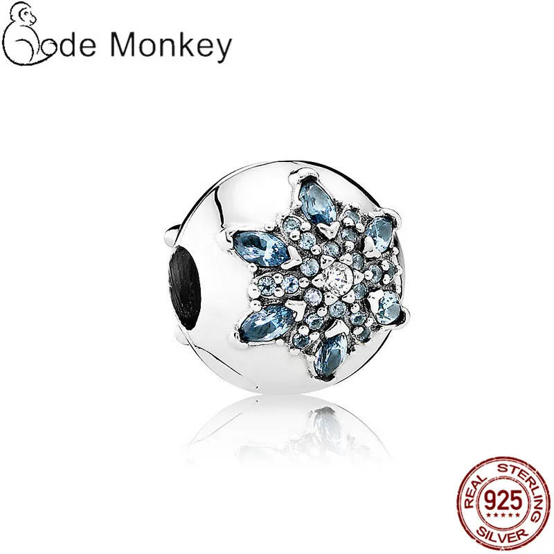 

PANDACH 2020 New 100% 925 Sterling Silver Clear Snowflake Beads Clip Fit Original 3mm Bracelet Round Charms Hot Sale CMS1573a