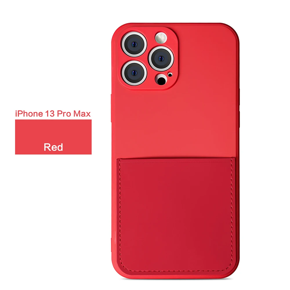 

Pure Color Silicone Phone Case for Iphone13 Pro Promax Mini Skin Texture Anti-fall Case Cards Can Be Inserted on The Back Case