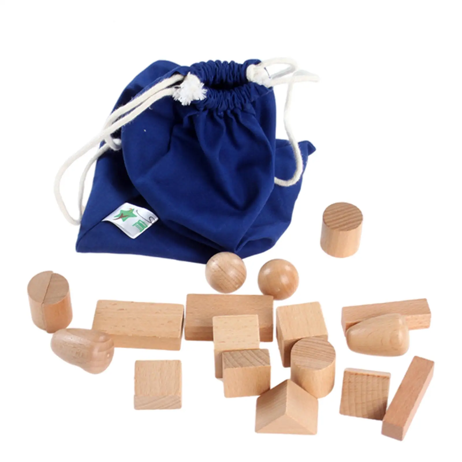 

18 Pieces Wooden Geometry Blocks with Carrying Bag Preschool Learning Toys Activity Toys Building Blocks for Toddlers Children