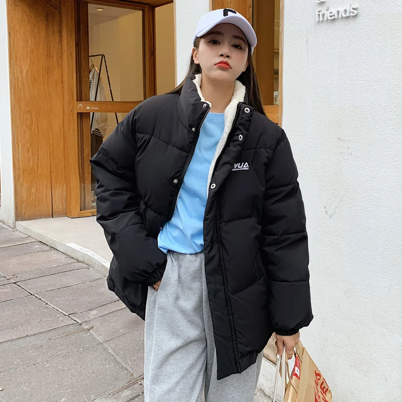 2021 winter new large size plus velvet thick warm down cotton jacket parka coat women's casual loose double-sided wear jacket