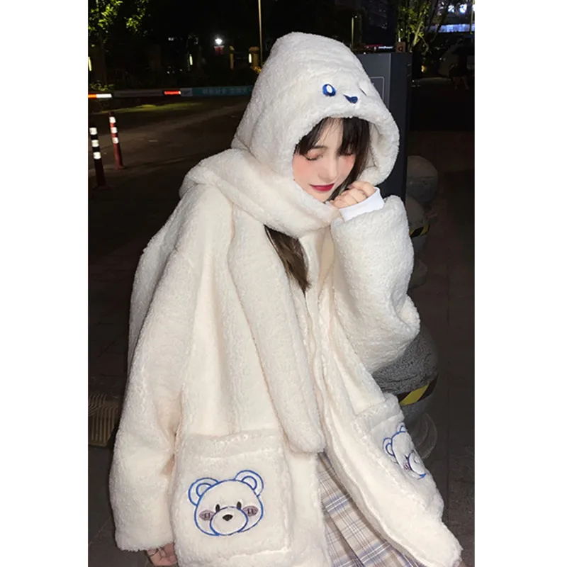 

Japanese Kawaii Bear Coats Women 2020 Winter Cute Faux Fur Coat Hooded Thick Warm Outerwear Fake Fur Jacket Chaquetas Mujer Girl