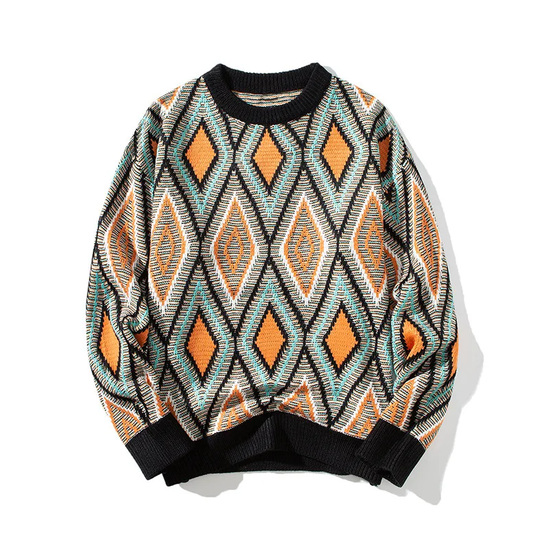 

Ethnic Style Loose Pullover Sweaters Male O Neck Long-sleeved Sweater Men's Student Knitted Sweater Jacket Couple Streetwear Top