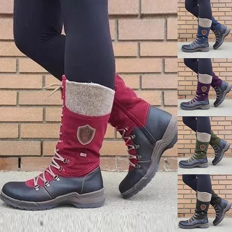 

Women Winter Boots Female Snow Boots Dark Colour Warm Fur Insole Non-slip Outsole Zipper Upper Lace Style Woman Shoes Plus Size
