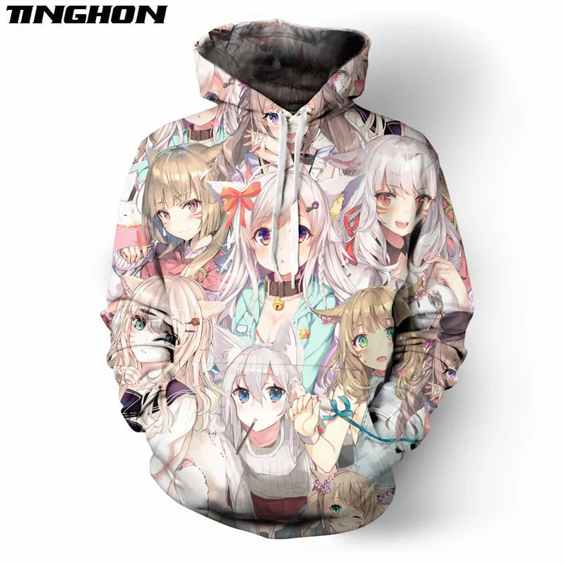 

Anime Meow Sexy Girls Hoodies Kawaii Miqo'te and Momoko Sweatshirt Women Hoodie Streetwear Pullover Tops Plus Size XS 6XL 7XL