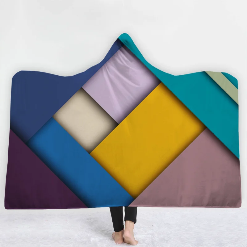 Geometric pattern Print Hat Blanket Adult Hooded Coral Fleece Warm Wearable Wool Winter blankets 200x150cm | Дом и сад