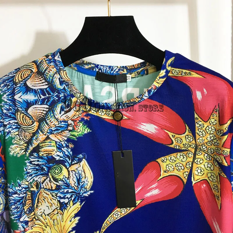 

Luxury Designer Women 2021 new summer New Starfish Shell Submarine Creature Printed Short Sleeve T-shirt graphic t shirts Tops