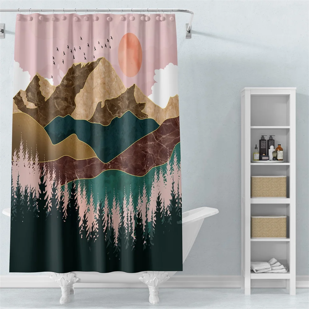 

Japanese Style Waterproof Shower Curtains Mountain Wave Shower Curtains With Hooks Bathroom Curtains 72x72inches