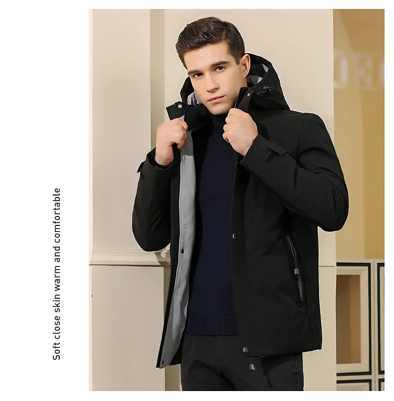 Короткий пуховик Мужская спортивная и свободная Толстая теплая зимняя белая пуховая спортивная куртка с капюшоном