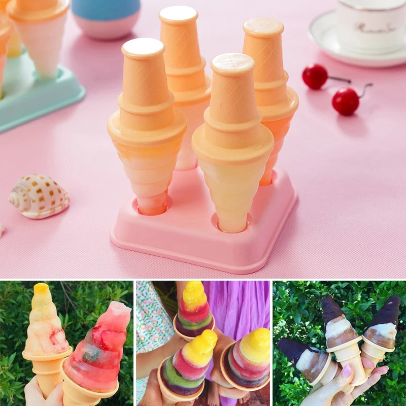 

4pcs Cone Shaped Ice Cream Mold Multipurpose DIY Homemade Ice Candy Mould Maker MJJ88