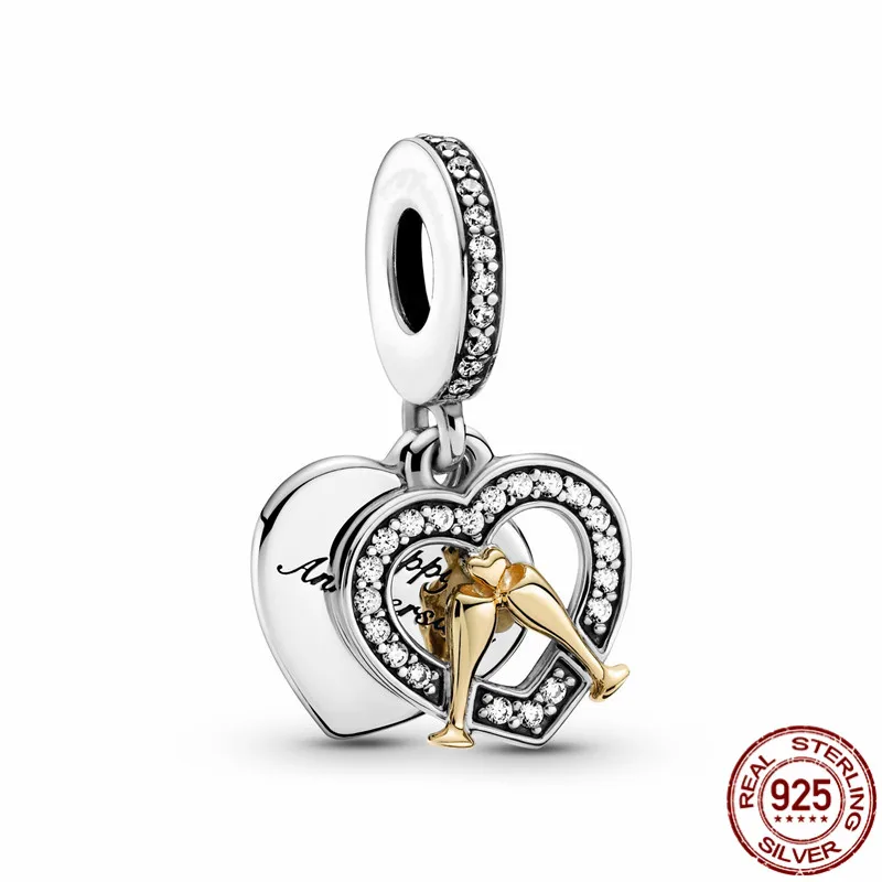 

2021 New 925 Sterling Silver Two-tone Happy Anniversary Charm Fit Original 3mm Bracelet&Bangle For Women Birthday Fashion Jewelr