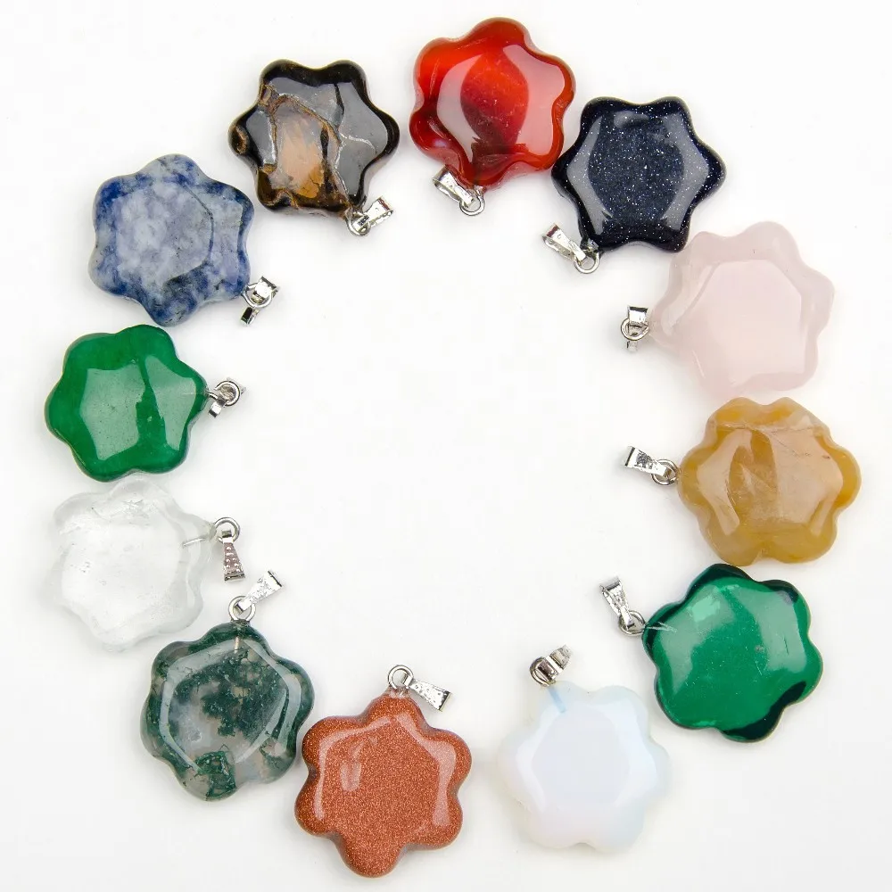 

Wholesale 10PCS/lot Natural Gem Stone Flower Shape Charms Necklaces Pendant Free Shipping Women Jewelry