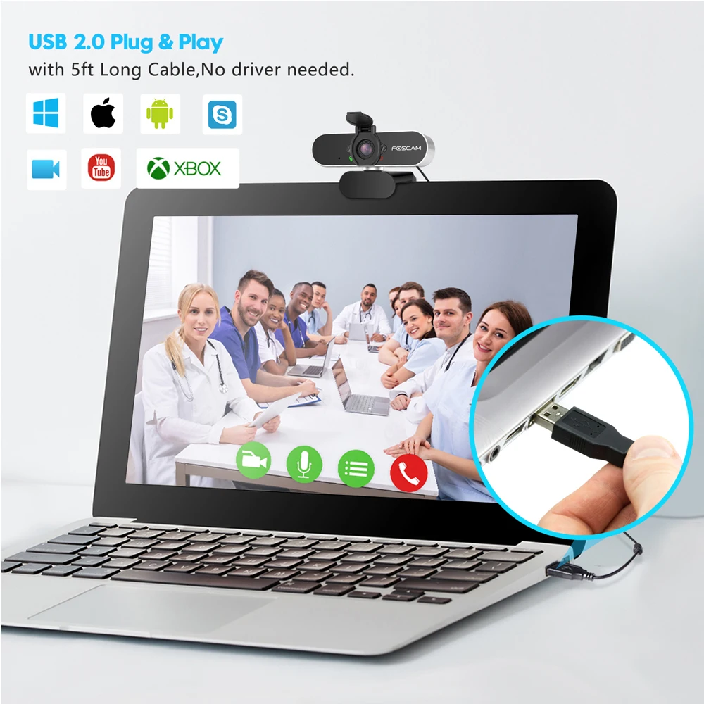 USB-веб-камера Foscam W21 1080P со встроенным микрофоном | Безопасность и защита