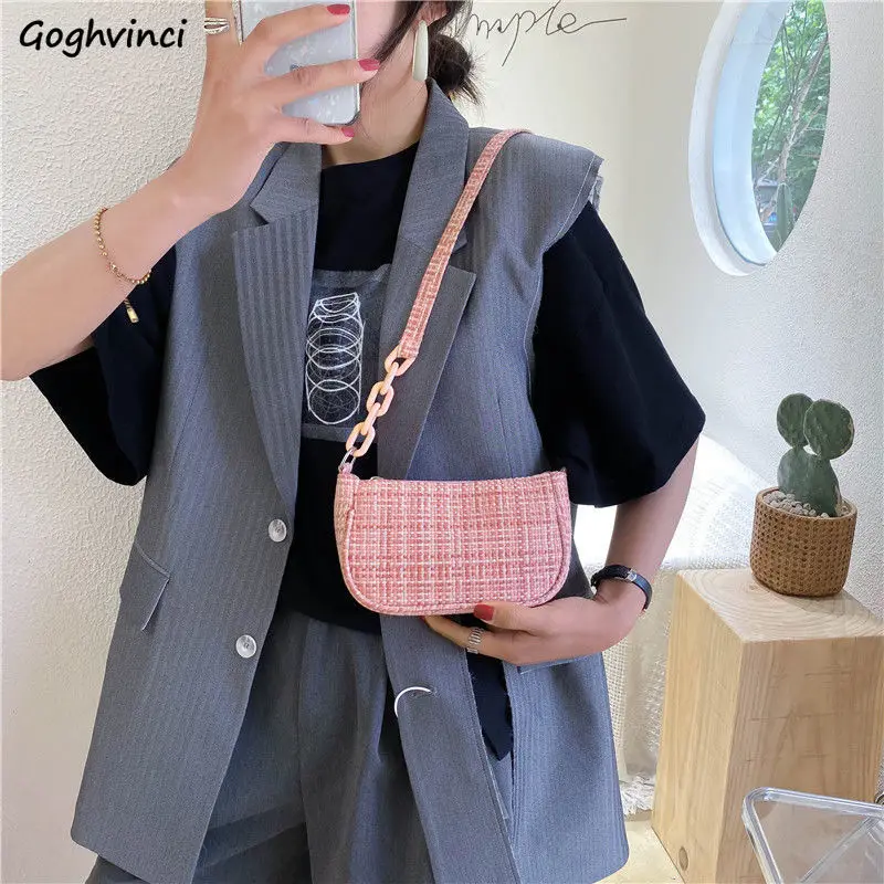 

Shoulder Bags Women Plaid Underarm Baguette Bag Preppy Students Trendy High Quality Canvas Handbags OL Daily Leisure All-match