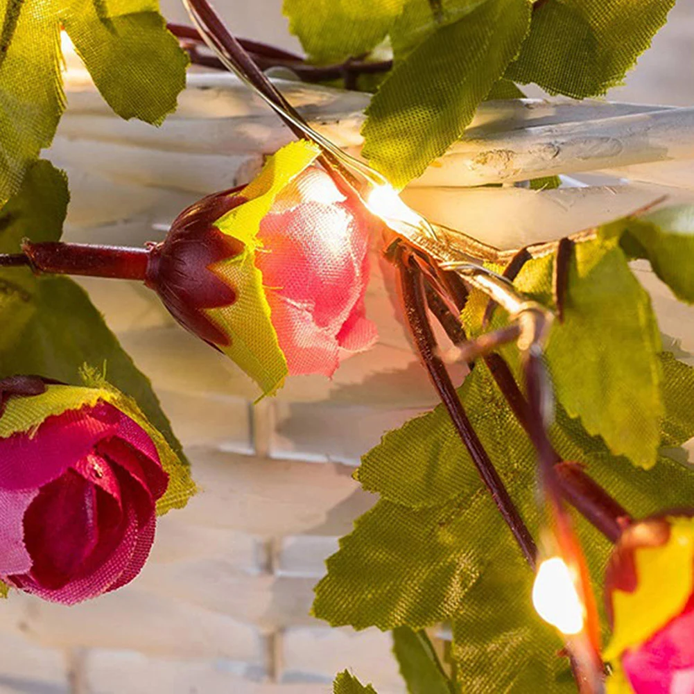

Outdoor Christmas Lights Holiday Easter Party Decor 2.2m Simulation Green Vine Flower Buds String Lights Fairy Wedding