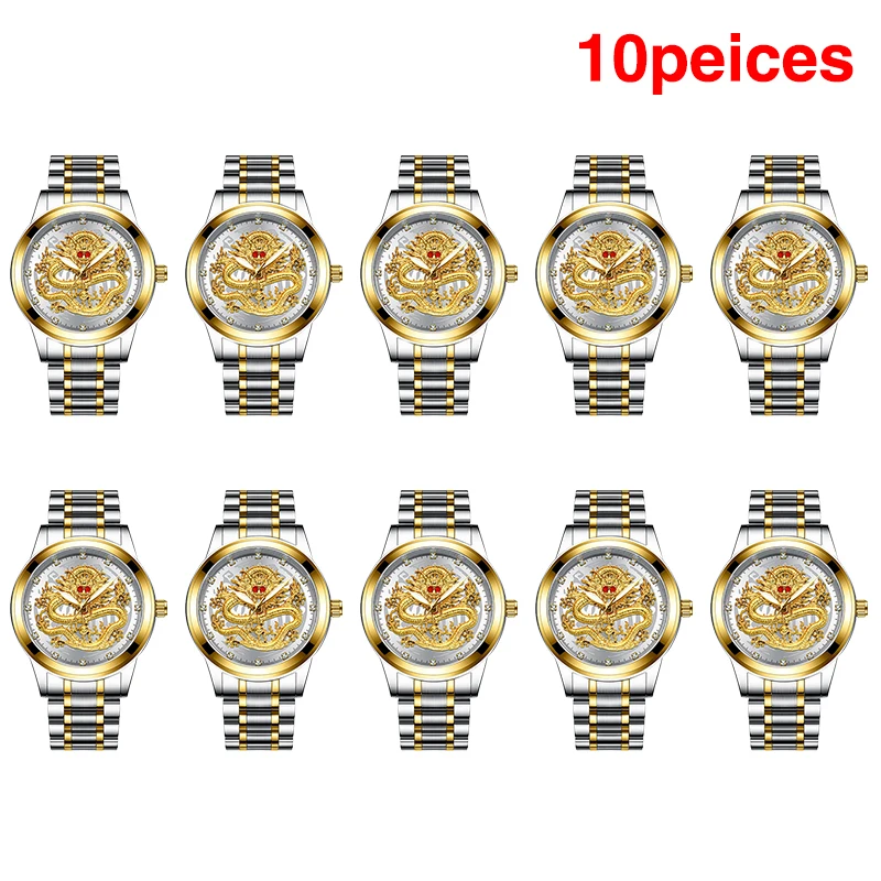 B(10 Pieces) FNGEEN Топ Бренд роскошные золотые мужские без механические часы 3D ЧПУ жизнь водонепроницаемый дракон лицо полностью Твердые часы наручные часы - Цвет: B(10 Pieces)
