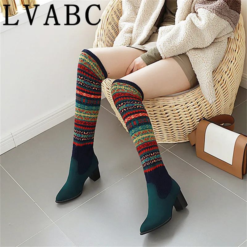 Женские теплые ботинки новинка осень зима 2019 остроносые толстые эластичные